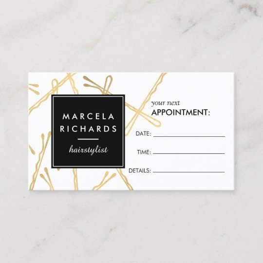 Chic Gold Bobby Pins Hair Stylist Appointment Card Zazzle Com Au