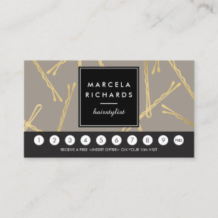 Chic Gold Bobby Pins Hair Stylist Grey Loyalty Card