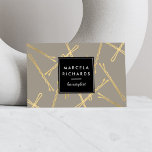 Chic Gold Bobby Pins Hair Stylist Salon Grey Business Card<br><div class="desc">A fun and retro-inspired design of falling faux gold bobby pins create an intriguing background on this stylish business card for hairstylists,  hair salons,  beauty consultants and more. Art and design © 1201AM CREATIVE</div>
