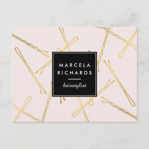 Chic Gold Bobby Pins Hair Stylist Salon Pink Postcard