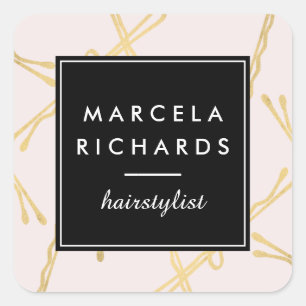 Chic Gold Bobby Pins Hair Stylist Salon Pink Square Sticker