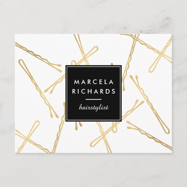 Chic Gold Bobby Pins Hair Stylist Salon Postcard (Front)