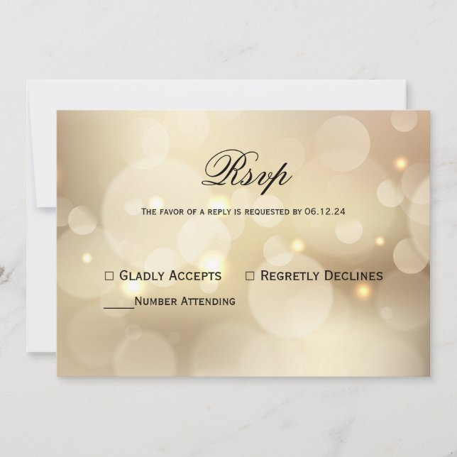Chic Gold Bokeh Light Wedding Rsvp Invitation (Front)