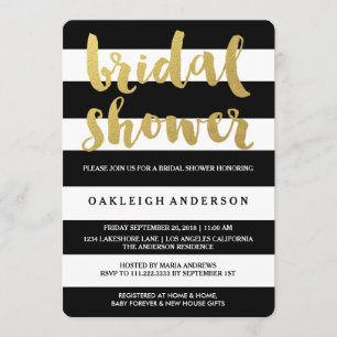 Chic Gold   Bold Black Stripe Bridal Shower Invite