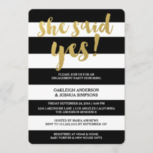 Chic Gold Bold Black Stripe Engagement Party Invitation