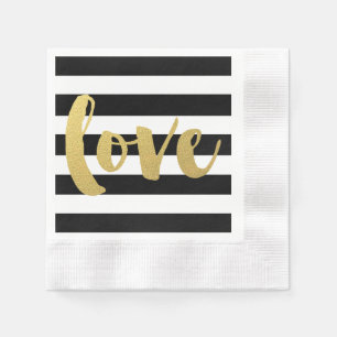 Chic Gold   Bold Black Stripe LOVE Napkins