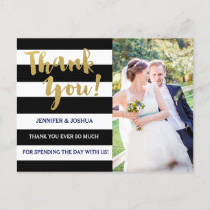 Chic Gold Bold Black Stripe Photo Thank You Postcard