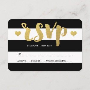 Chic Gold   Bold Black Stripe RSVP Card