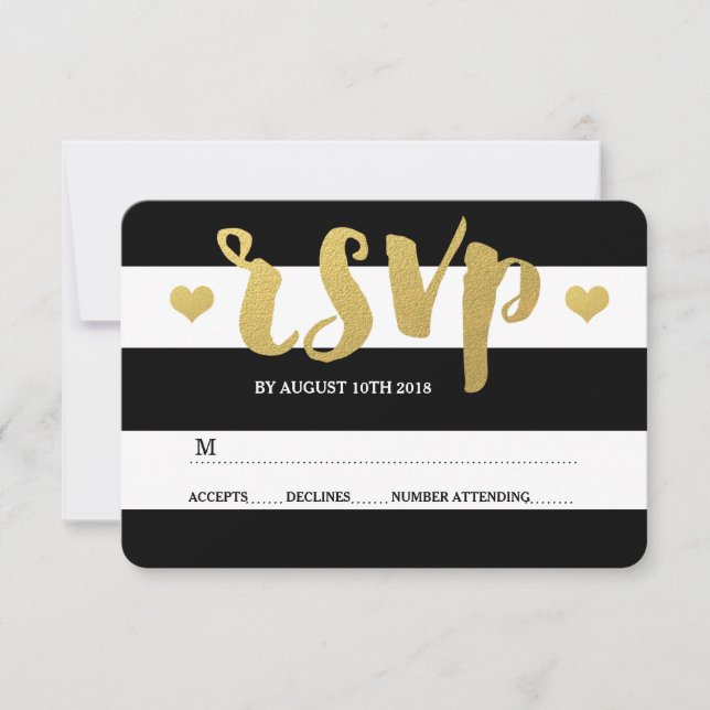 Chic Gold | Bold Black Stripe RSVP Card (Front)