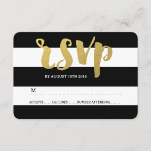 Chic Gold   Bold Black Stripe RSVP Card