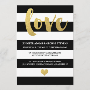 Chic Gold   Bold Black Stripe Wedding Invitation