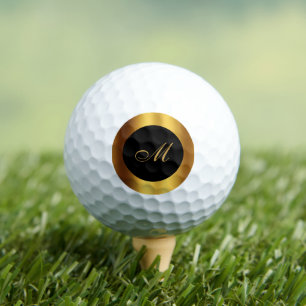 Chic Gold Border Calligraphy Monogram Golf Balls