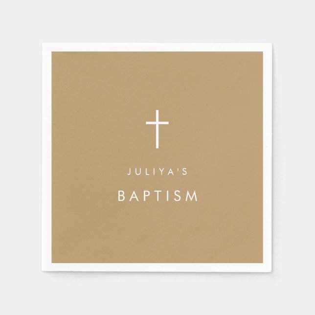 Chic Gold  brown cross Baptism  Napkin (Front)