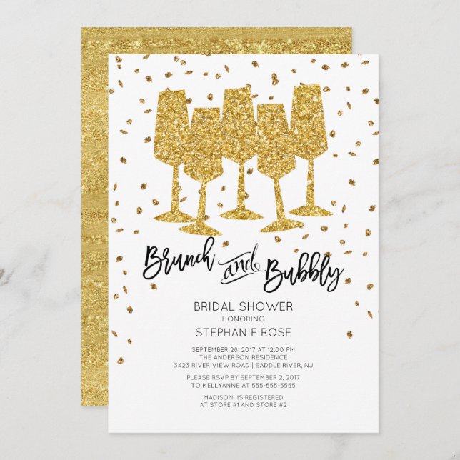 Chic Gold Brunch & Bubbly Bridal Shower Invitation (Front/Back)