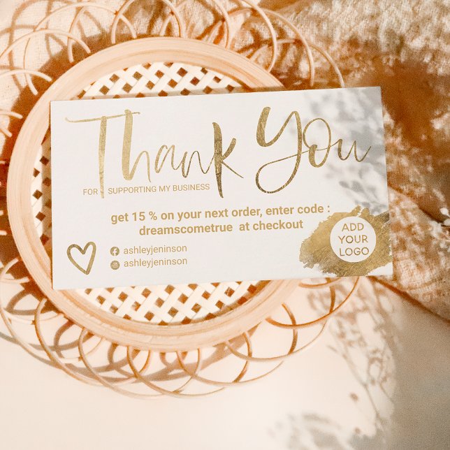 Chic gold brush font white chic order thank you business card (Creator Uploaded)