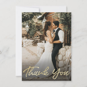 Chic Gold Brush Script with Full Bleed Photo Thank You Card