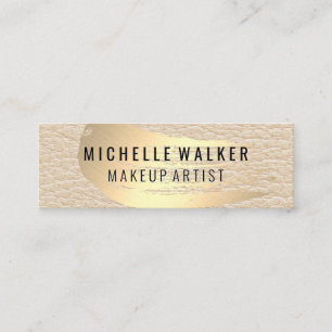 Chic Gold Brush Stroke   Chic Leather Background Mini Business Card