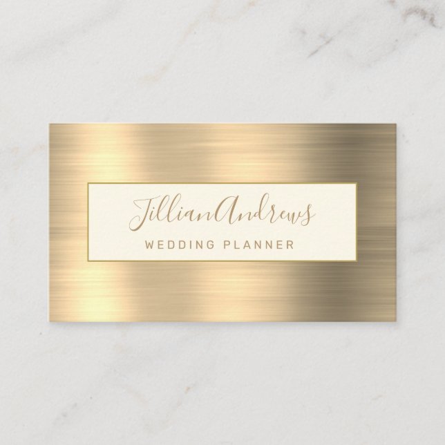 Chic Gold Brushed Metallic Script Professional Business Card (Front)