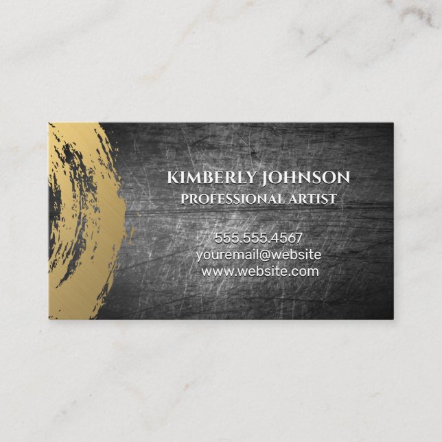 chic gold brushed | scratched metal business card (Front)