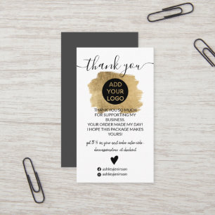 Chic gold brushstroke logo order thank you business card
