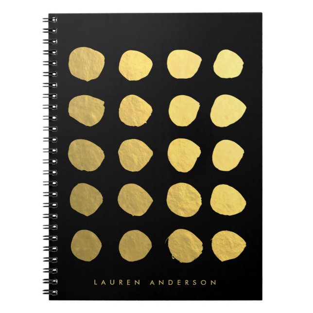 Chic Gold Brushstrokes Dots Notebook Journal (Front)
