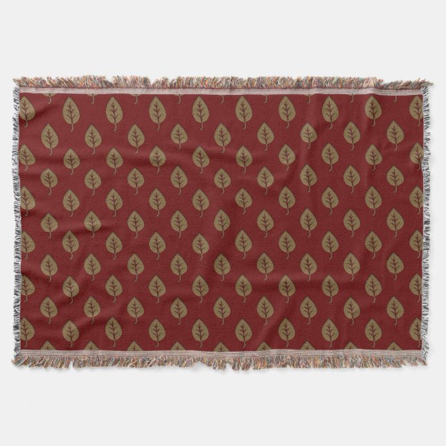 Chic Gold Burgundy Red  Leaf Throw Blanket (Front)
