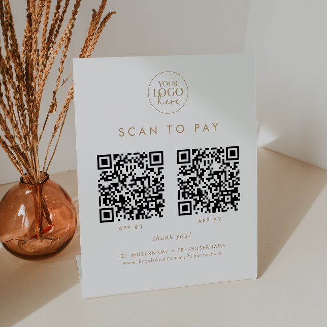 Chic Gold Business Logo 2 Apps Scan To Pay Pedestal Sign (Creator Uploaded)