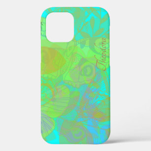 Chic Gold Butterfly Aquamarine Pattern iPhone 12 Case