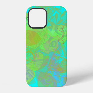 Chic Gold Butterfly Aquamarine Pattern iPhone 12 Case