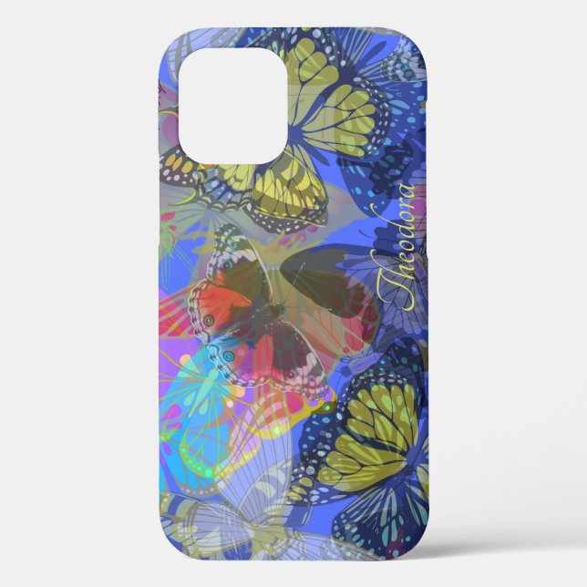 Chic Gold Butterfly Bleu Yellow Case-Mate iPhone Case (Back)