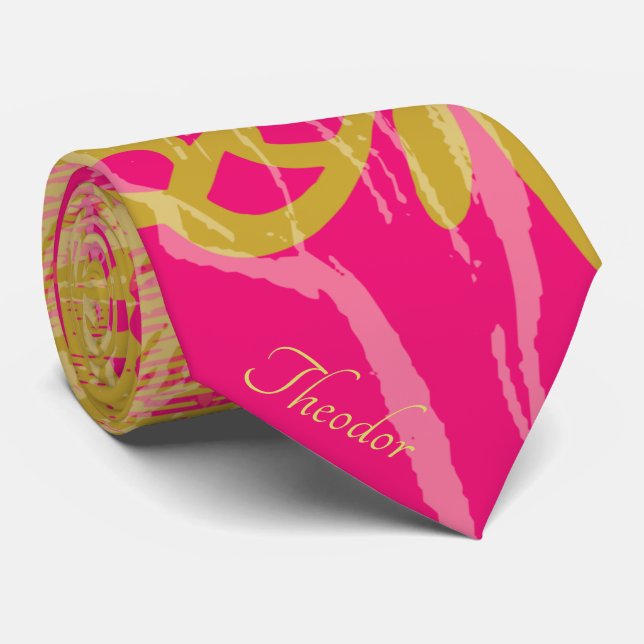 Chic Gold Butterfly Fuchsia Tie (Rolled)
