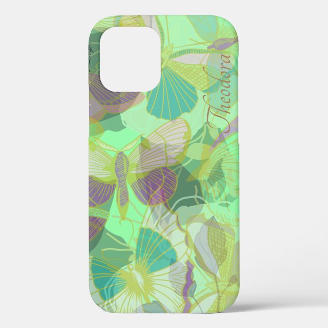 Chic Gold Butterfly Pistachio Violet Pattern Case-Mate iPhone Case (Back)