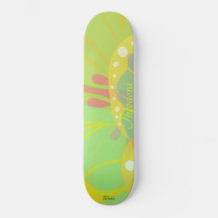 Chic Gold Butterfly Yellow Blue Pattern Skateboard