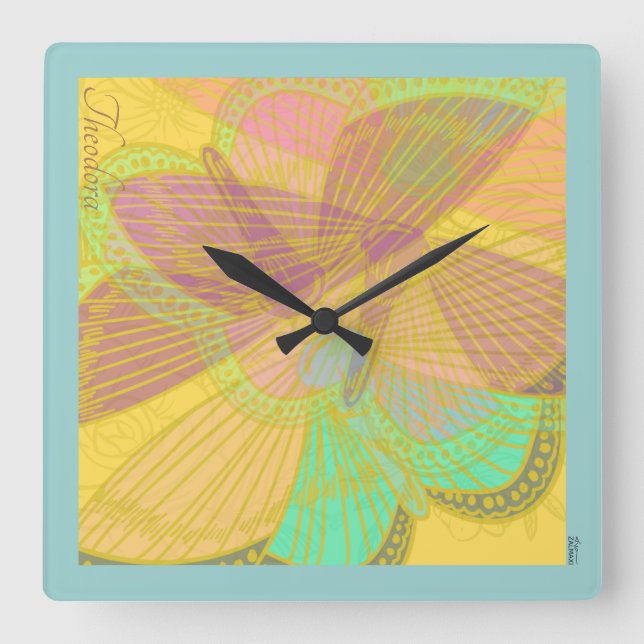 Chic Gold Butterfly Yellow Orange Square Wall Clock (Front)