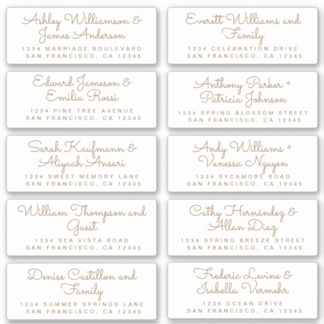 Chic Gold Calligraphy Guest Address Labels (Front)