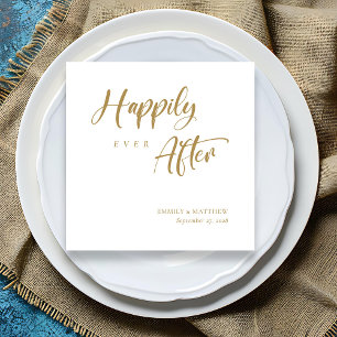 Chic Gold Calligraphy 'Happily Ever After' Wedding Napkin