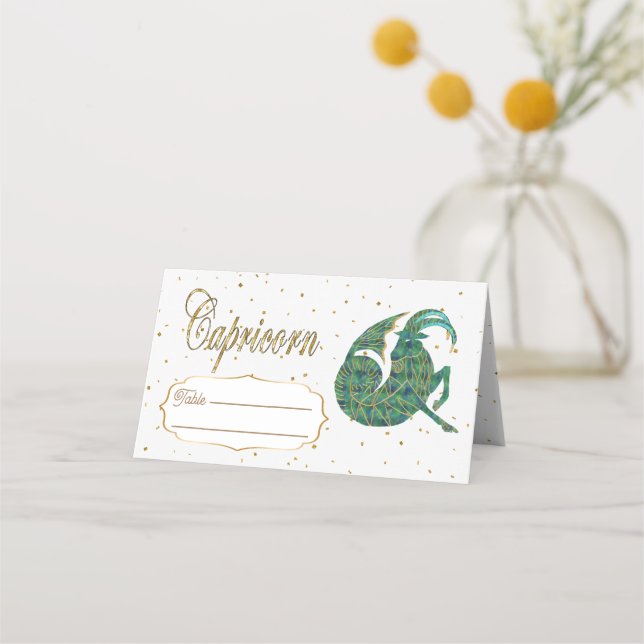 Chic Gold Capricorn Zodiac Birthday Place Card (Front)
