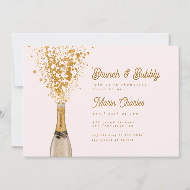 Chic Gold Champagne Brunch & Bubbly Bridal Shower Invitation (Front)