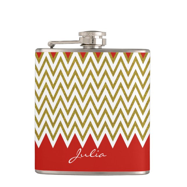 Chic Gold Chevron Custom Flask (Front)