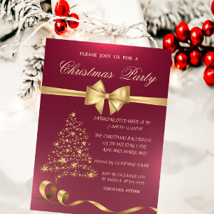 Chic Gold Christmas Tree,Bow Christmas Party Invitation