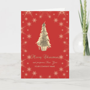 Chic Gold Christmas Tree,Red ,Corporate   Holiday Card