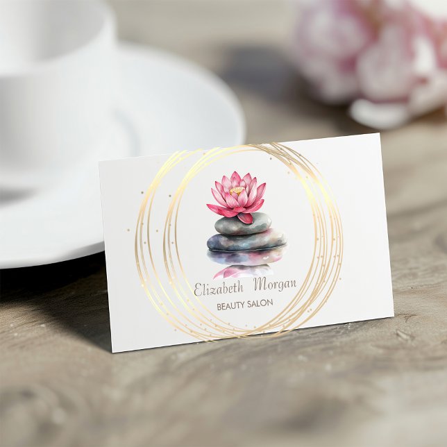 Chic Gold Circles Lotus Zen Stones Business Card (Creator Uploaded)