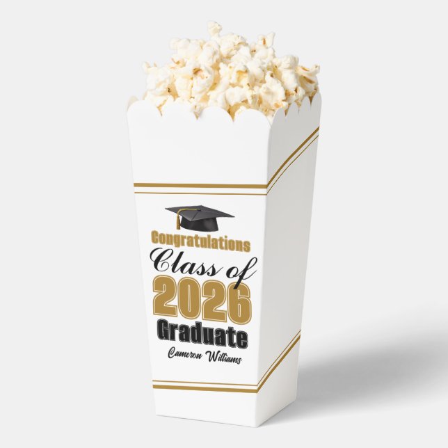 Chic Gold Class of 2026 Graduation Party Popcorn Favour Box (Popped)