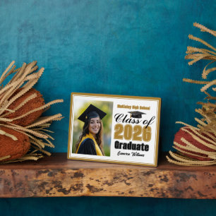 Chic Gold Class of 2026 Graduation Photo Plaque
