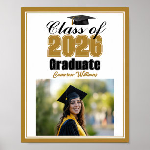 Chic Gold Class of 2026 Photo Graduation Party Poster
