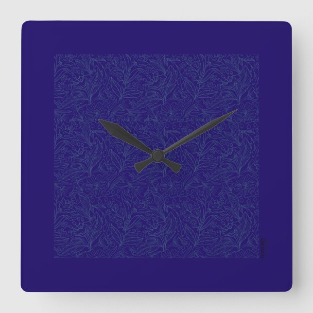 Chic Gold Cobalt Abstract Floral Square Wall Clock (Front)