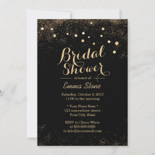 Chic Gold Confetti Dots Black Bridal Shower Invitation