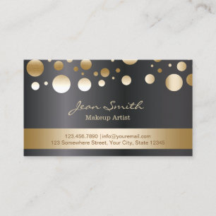 Chic Gold Confetti Dots Dark Makeup Artist Business Card