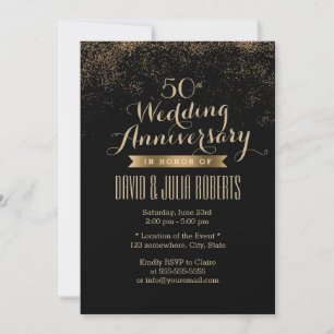 Chic Gold Confetti Dots Wedding Anniversary Invitation