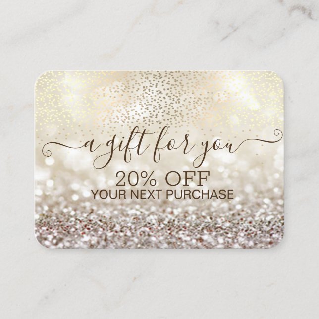 Chic Gold Confetti,Glitter Bokeh  Discount Card (Front)